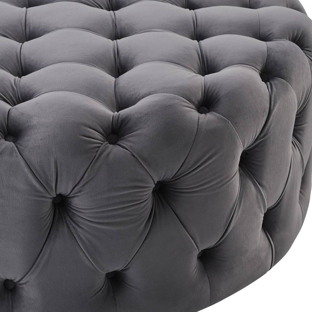 Tufted Velvet Round Ottoman with Casters P206528