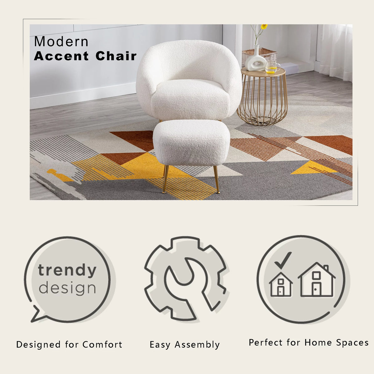 White Accent Chair with Ottoman N738753