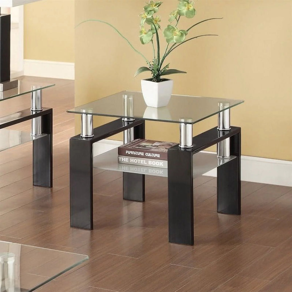 Black 2 Piece Glass Top Coffee Table and End Table Set L874