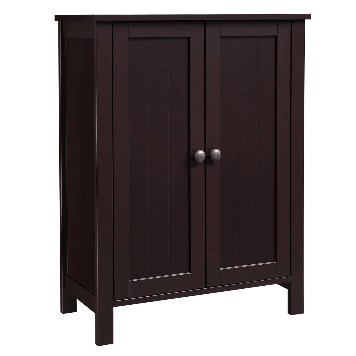 Brown Double Door Bathroom Floor Storage Cabinet with Adjustable Shelf K373