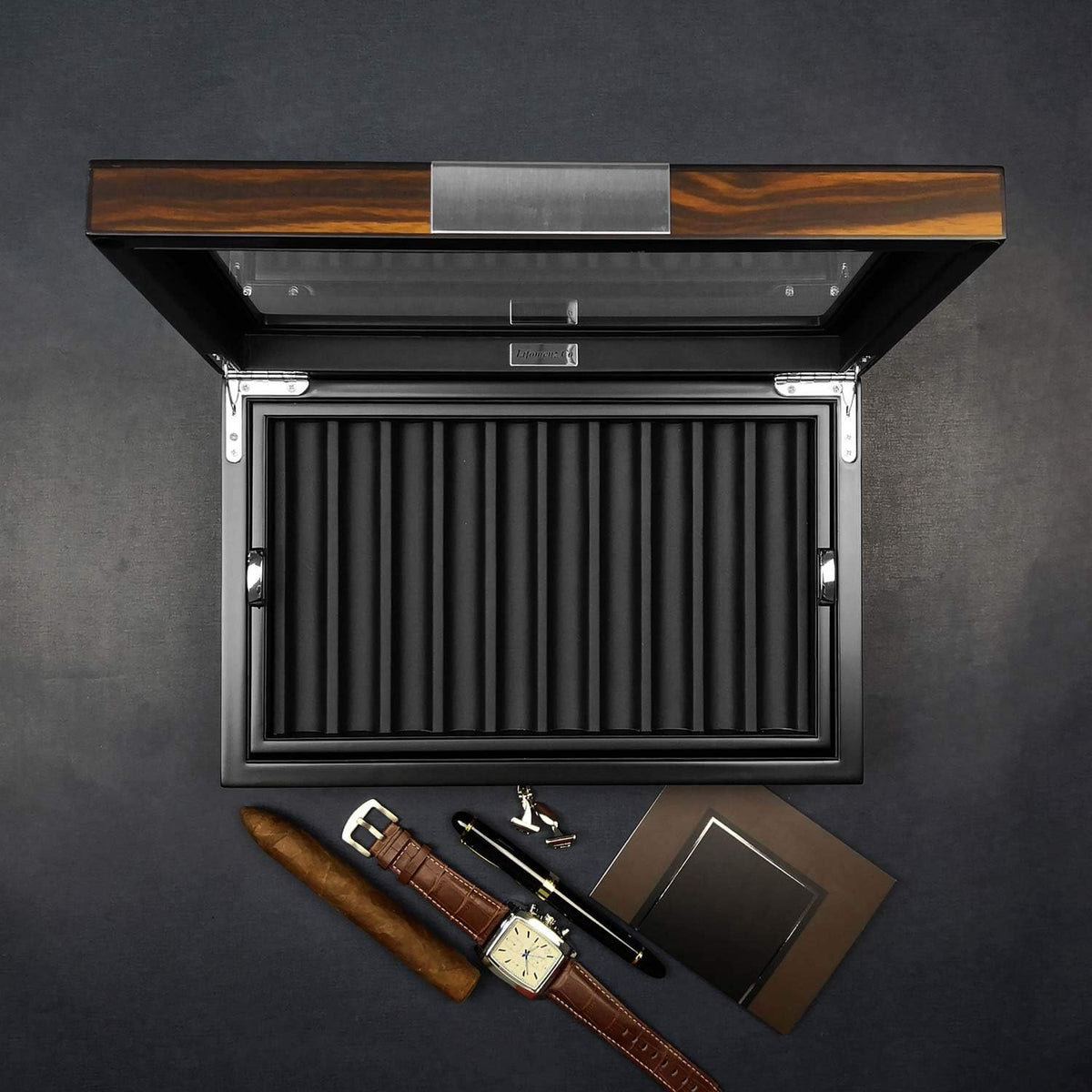 Ebony Wood Pen Display Case with Glass Window O875530