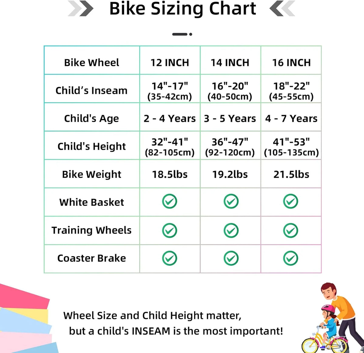 12 14 16" Kids Bike with Basket Training Wheels Coaster Brake C96065