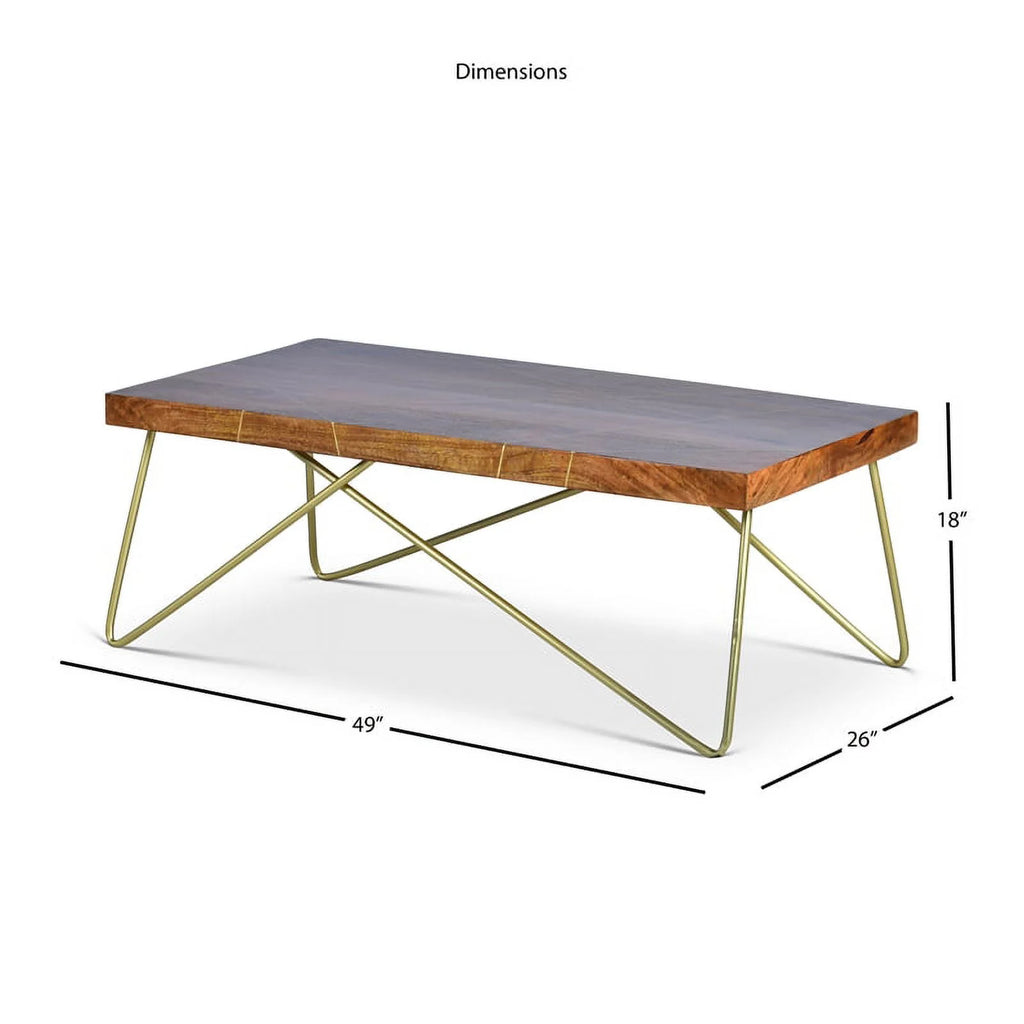 Warm Brown Pine and Brass Coffee Table Y40752