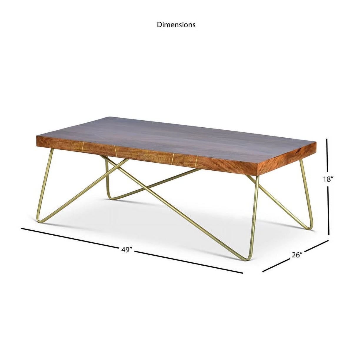 Warm Brown Pine and Brass Coffee Table Y40752
