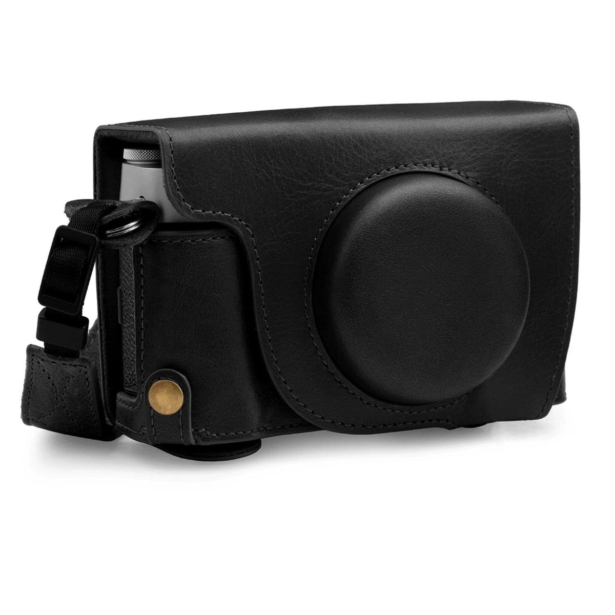 Black Top Grain Leather Camera Case B713