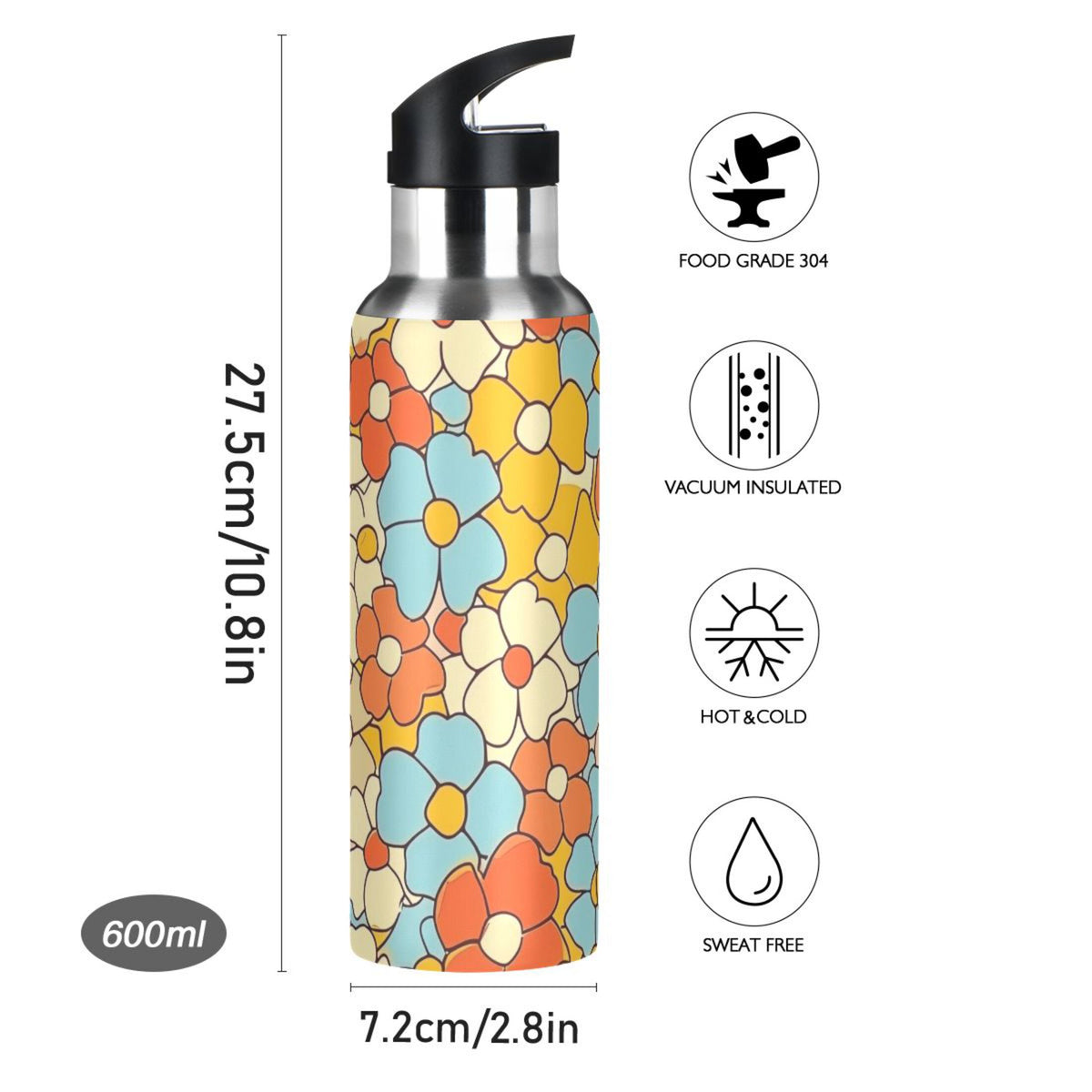 20 oz Insulated Stainless Steel Water Bottle with Straw Lid Z970