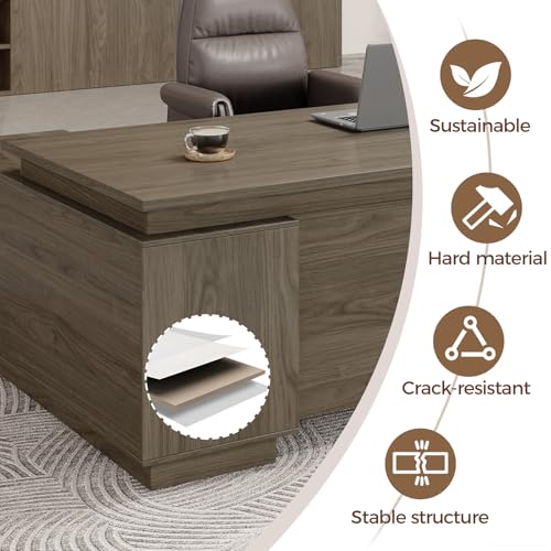 L-Shaped Executive Desk with Reversible Cabinets, Lockable Drawers & Cable Management J8211