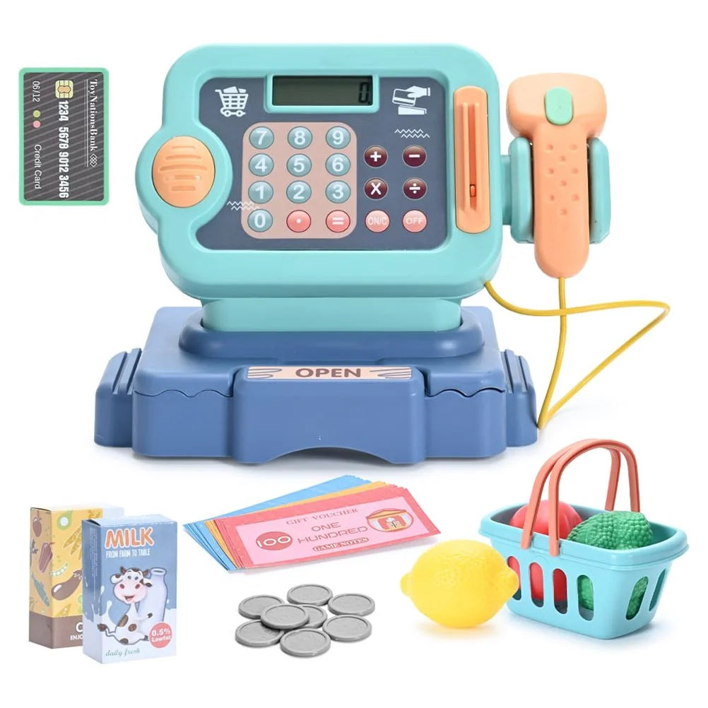 Pretend Play Calculator Cash Register with Scanner, Microphone, Play Food S970725