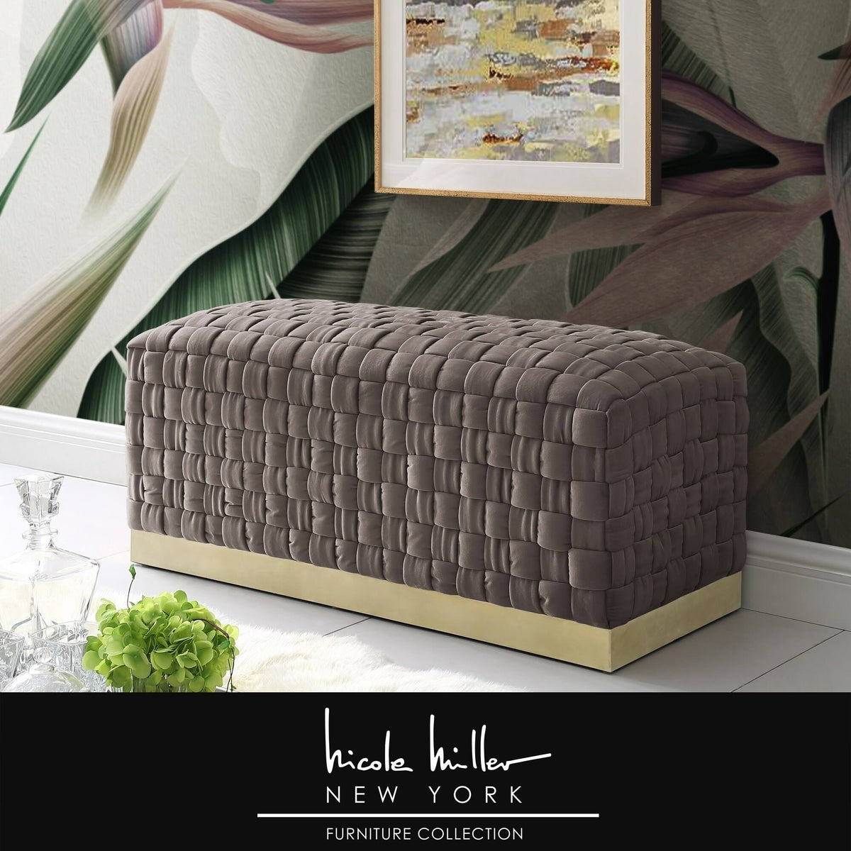 Lilac Gold Velvet Bench with Stainless Steel Base Y66310