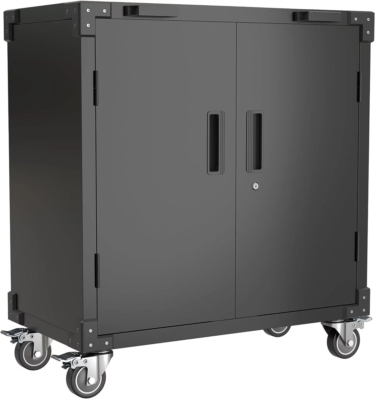 Lockable Steel Storage Cabinet with Adjustable Shelves Wheels Black U242