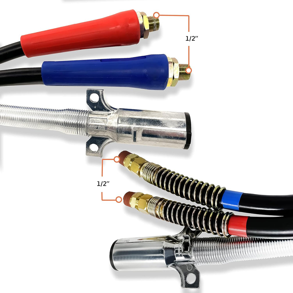 12ft 3 in 1 ABS & Power Air Line Hose Wrap 7 Way Electrical Cable with Handle Grip Y419136