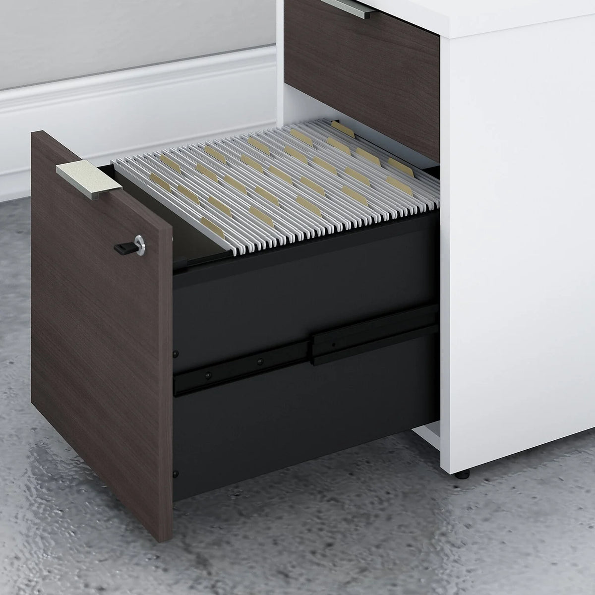 72W L Shaped Desk in White and Storm Gray C14895