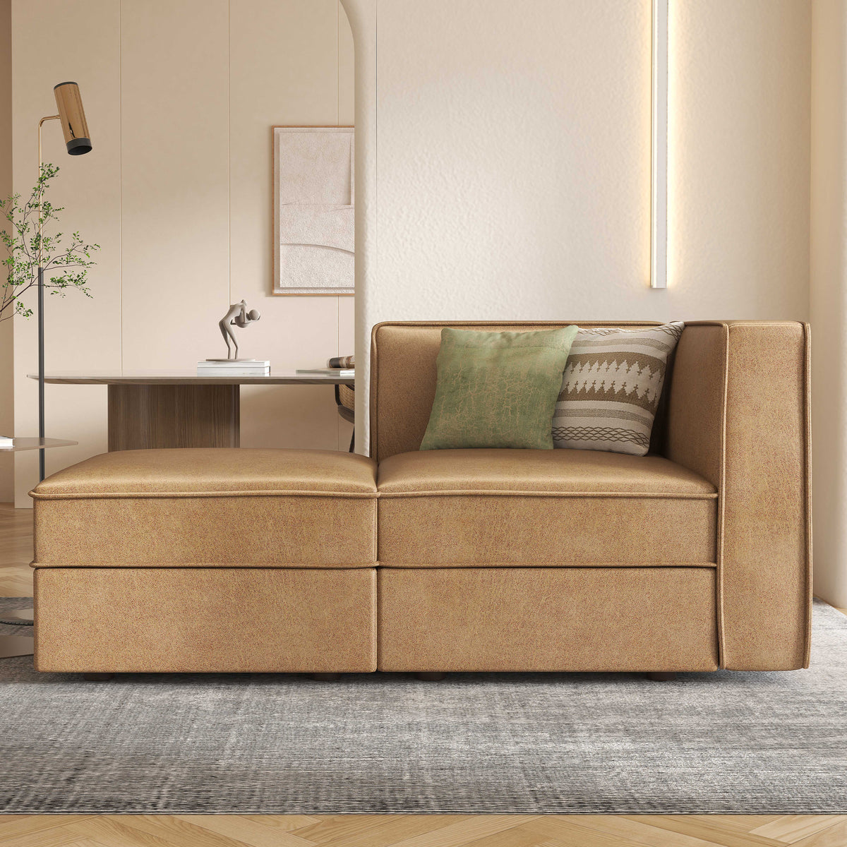 Modular Sectional Couch Sofa with Reversible Storage Chaise, Caramel Brown P530934