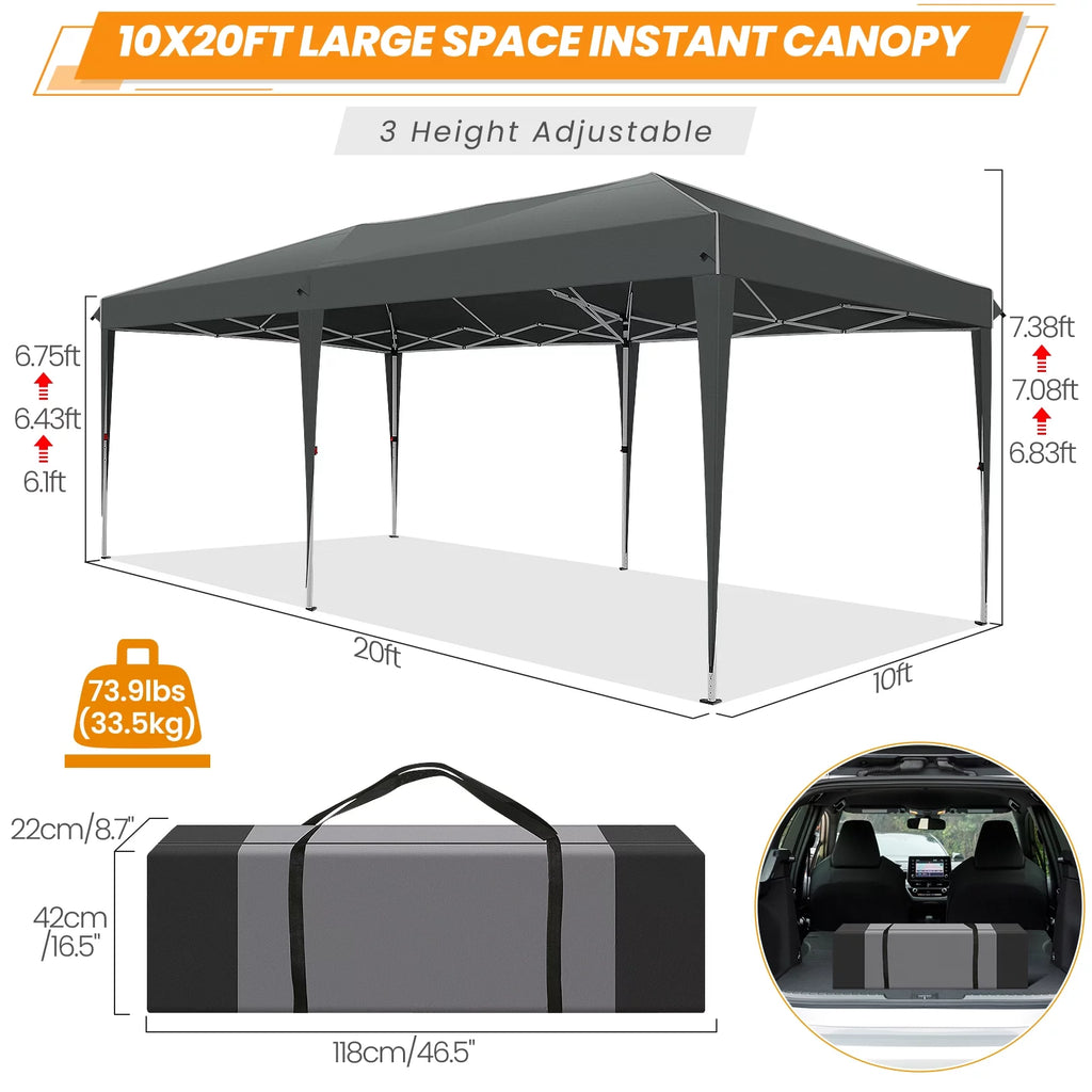 10'x20' Pop up Canopy Tent with 6 Sidewalls and Carry Bag C183