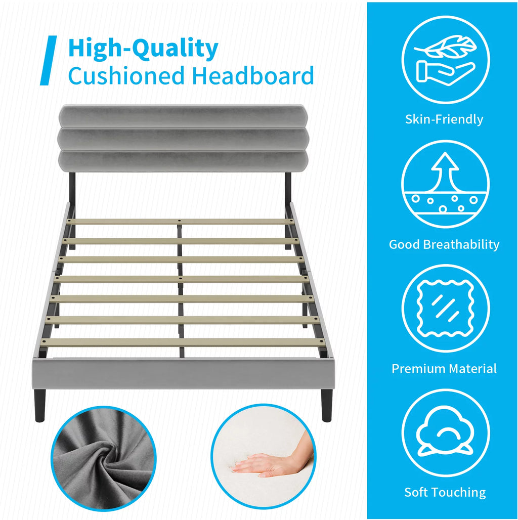 Full Size Platform Bed Frame with Adjustable Upholstered Headboard D892