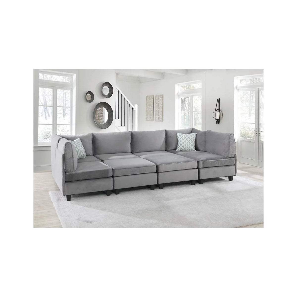 Gray Velvet 8Pc Modular Sectional Sofa I184