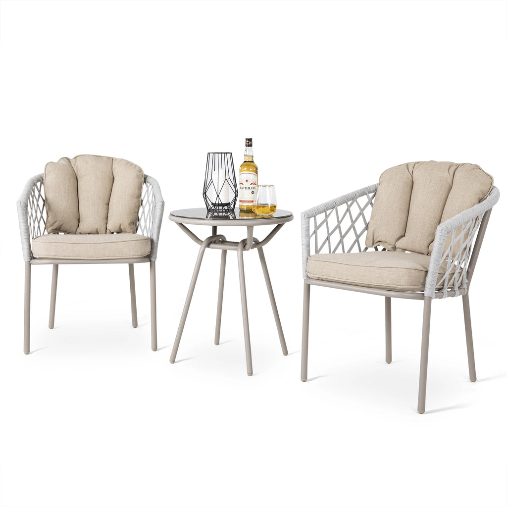 3pcs Steel Rope Bistro Set with Cushions I60898
