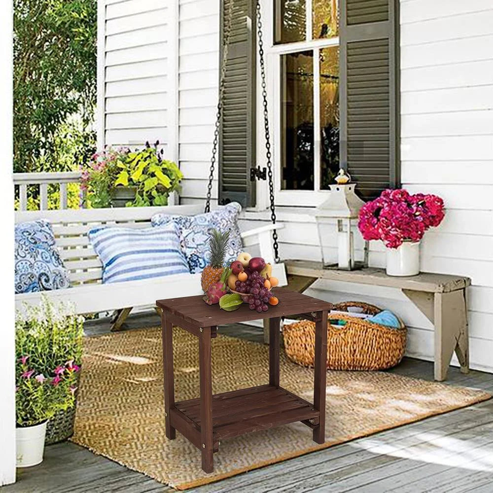Light Brown 2 Tiers Wooden Side Table Z2798