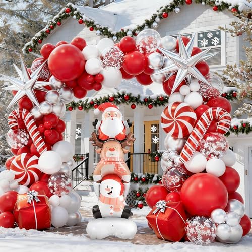 Christmas Balloon Garland Arch Kit with Red White Silver Confetti Foil Balloons W77566