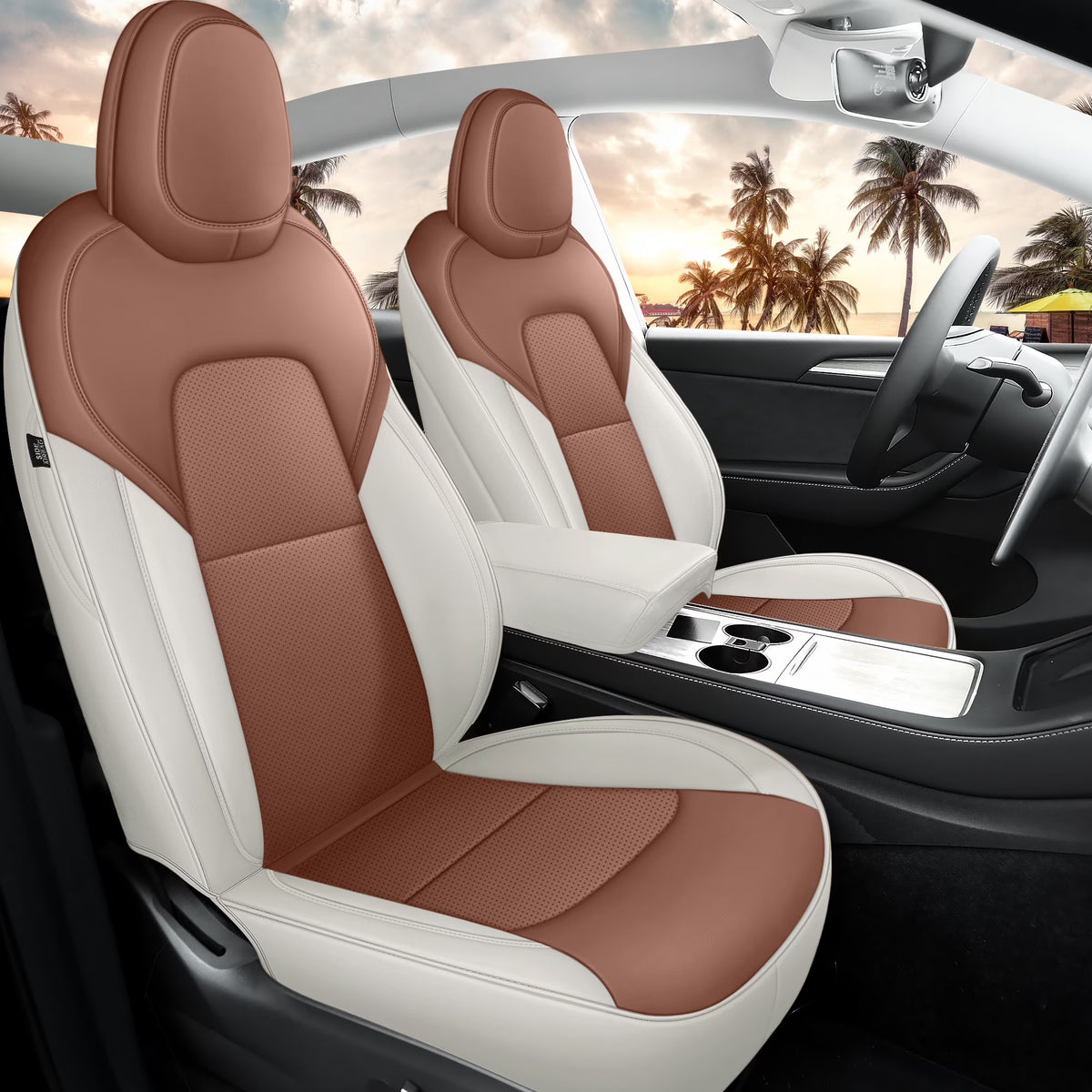 Brown and Beige Car Seat Cover S891