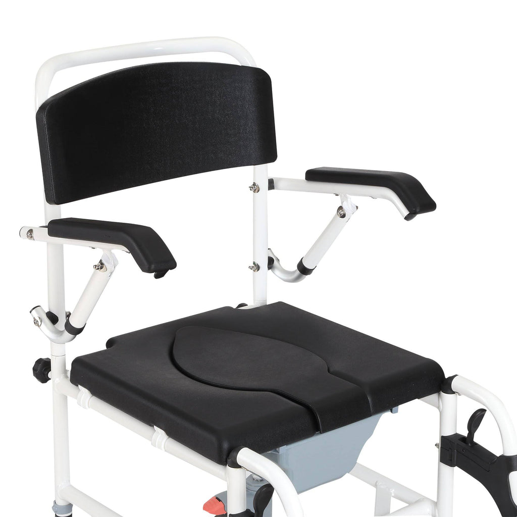 Black Commode Wheelchair with 4 Castor Wheels and Detachable Bucket F4634