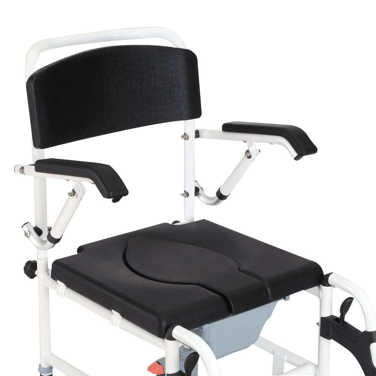 Black Commode Wheelchair with 4 Castor Wheels and Detachable Bucket F4634