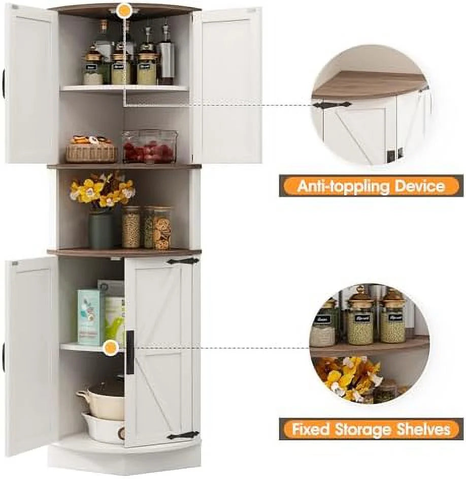 64.8" Tall White Corner Cabinet with 4 Doors and 5 Shelves B8849