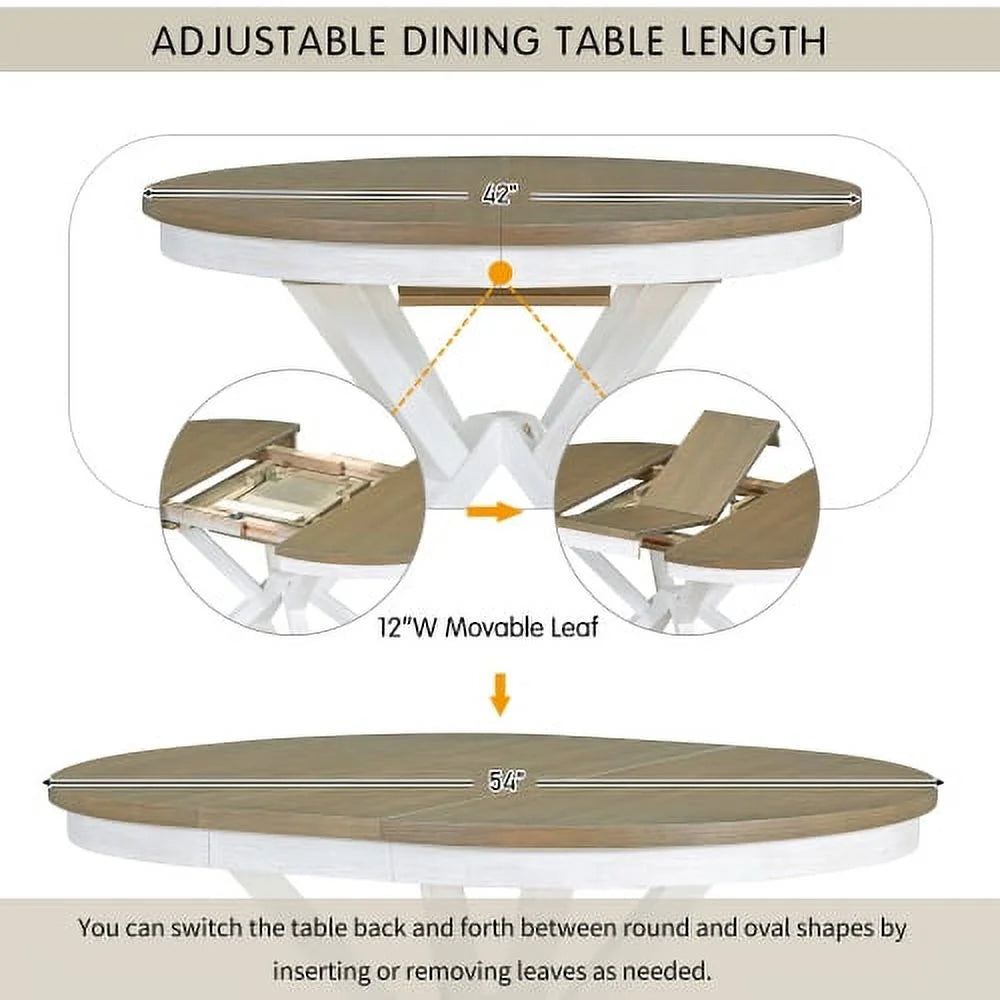 5-Piece Extendable Round Dining Table Set with 4 Upholstered Chairs V337572
