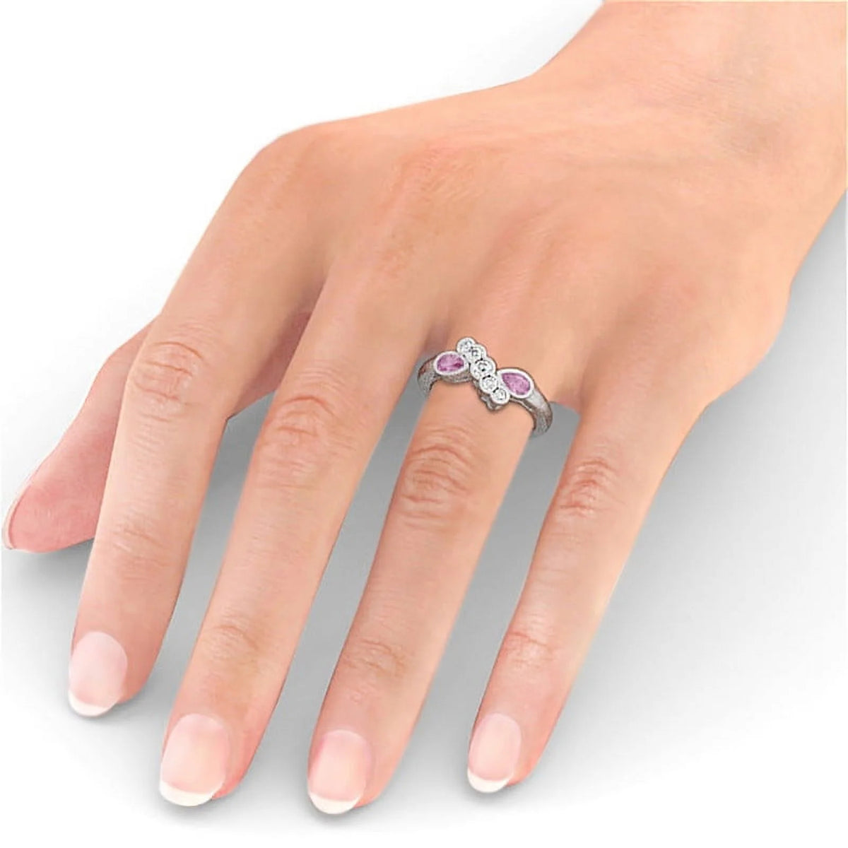 14K White Gold Pear Cut Pink Sapphire Diamond Eternity Band Size 8.5 L576