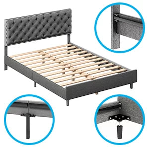 King Size Upholstered Platform Bed Frame with Headboard M3758