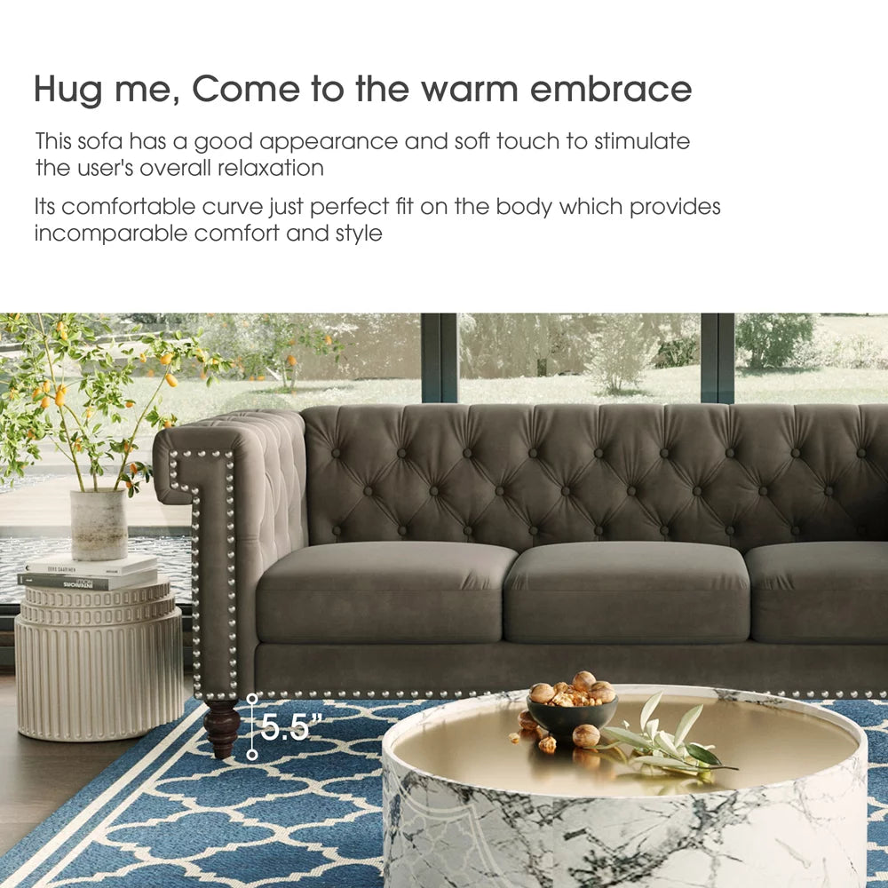 3 Seater Velvet Sofa with 3 Pillows N78268