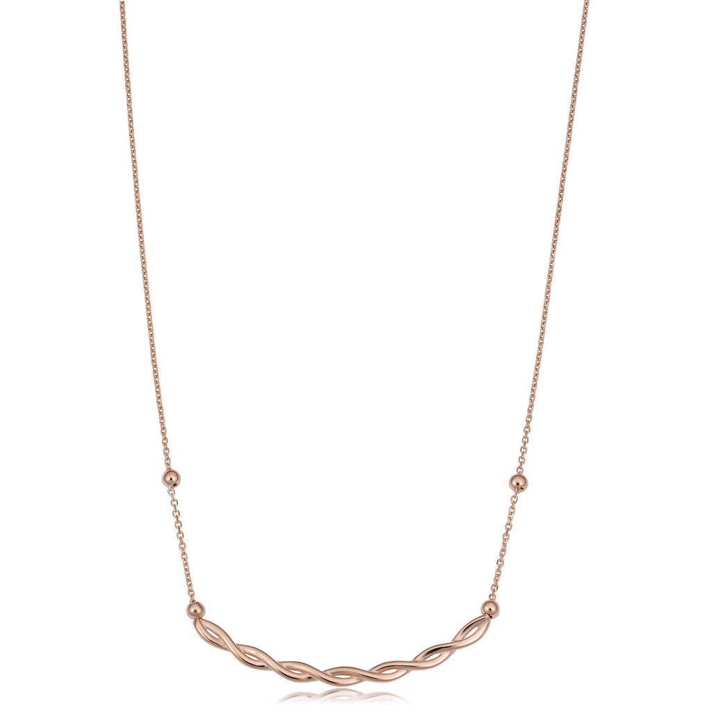 14k Rose Gold Twist Curved Bar Adjustable Length Necklace W98250