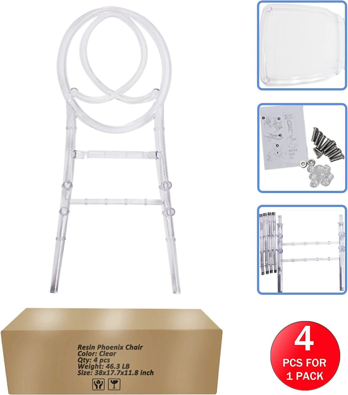 4Pcs Clear Acrylic Stackable Dining Chairs M5715