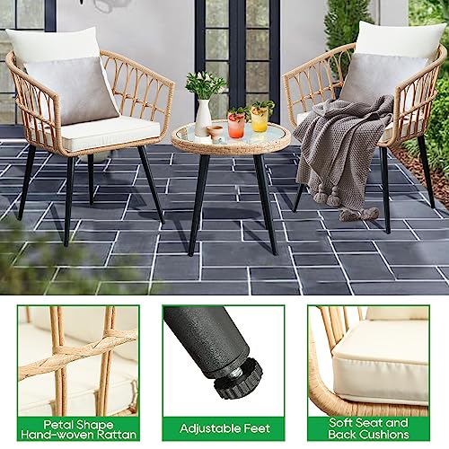 3 Piece Beige Wicker Patio Bistro Set C578