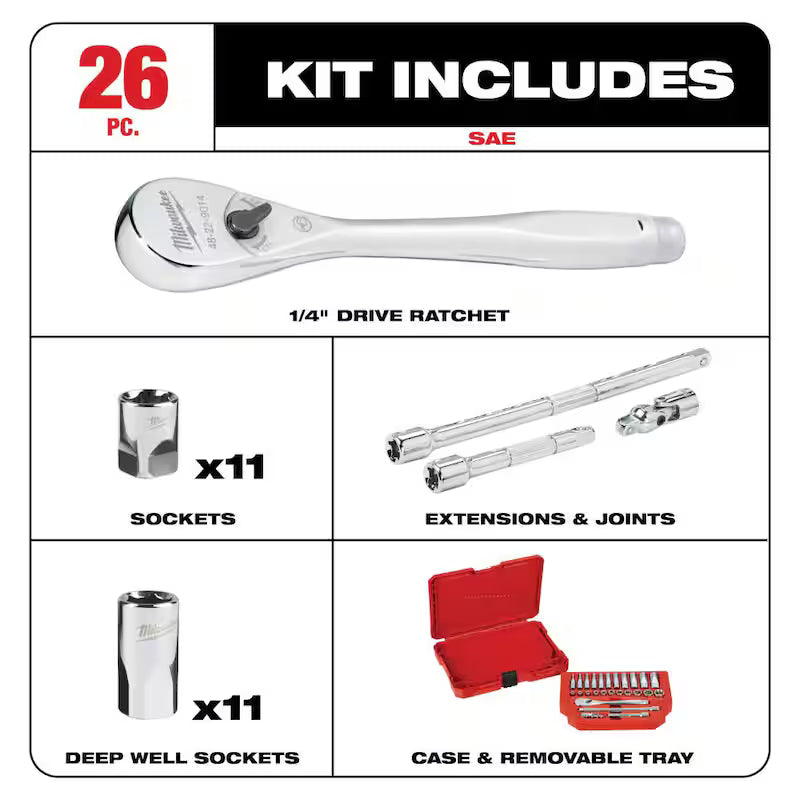 1/4 in. Drive SAE Ratchet and Socket Mechanics Tool Set (26-Piece) K5881