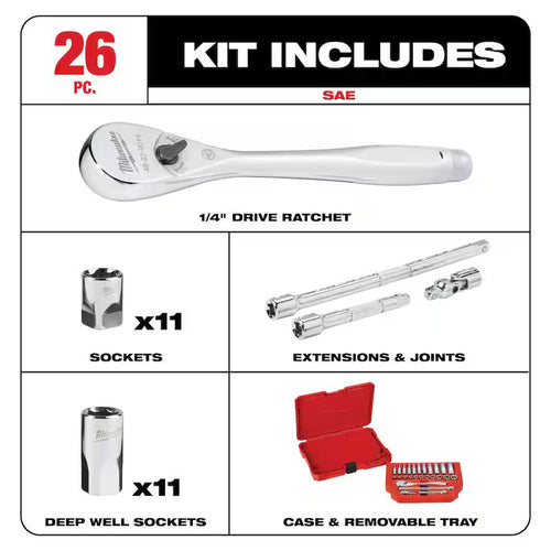 1/4 in. Drive SAE Ratchet and Socket Mechanics Tool Set (26-Piece) K5881