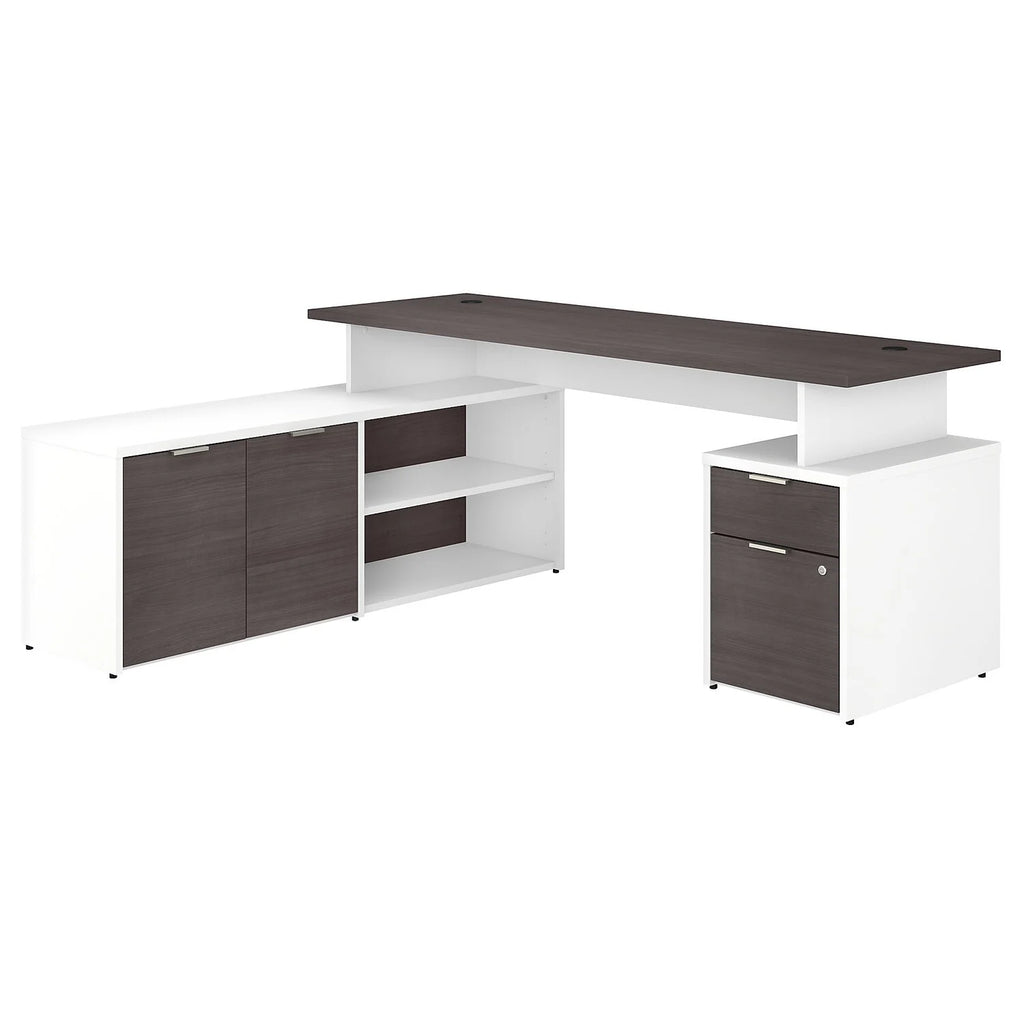 72W L Shaped Desk in White and Storm Gray C14895