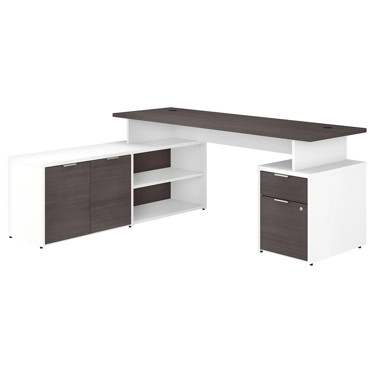 72W L Shaped Desk in White and Storm Gray C14895