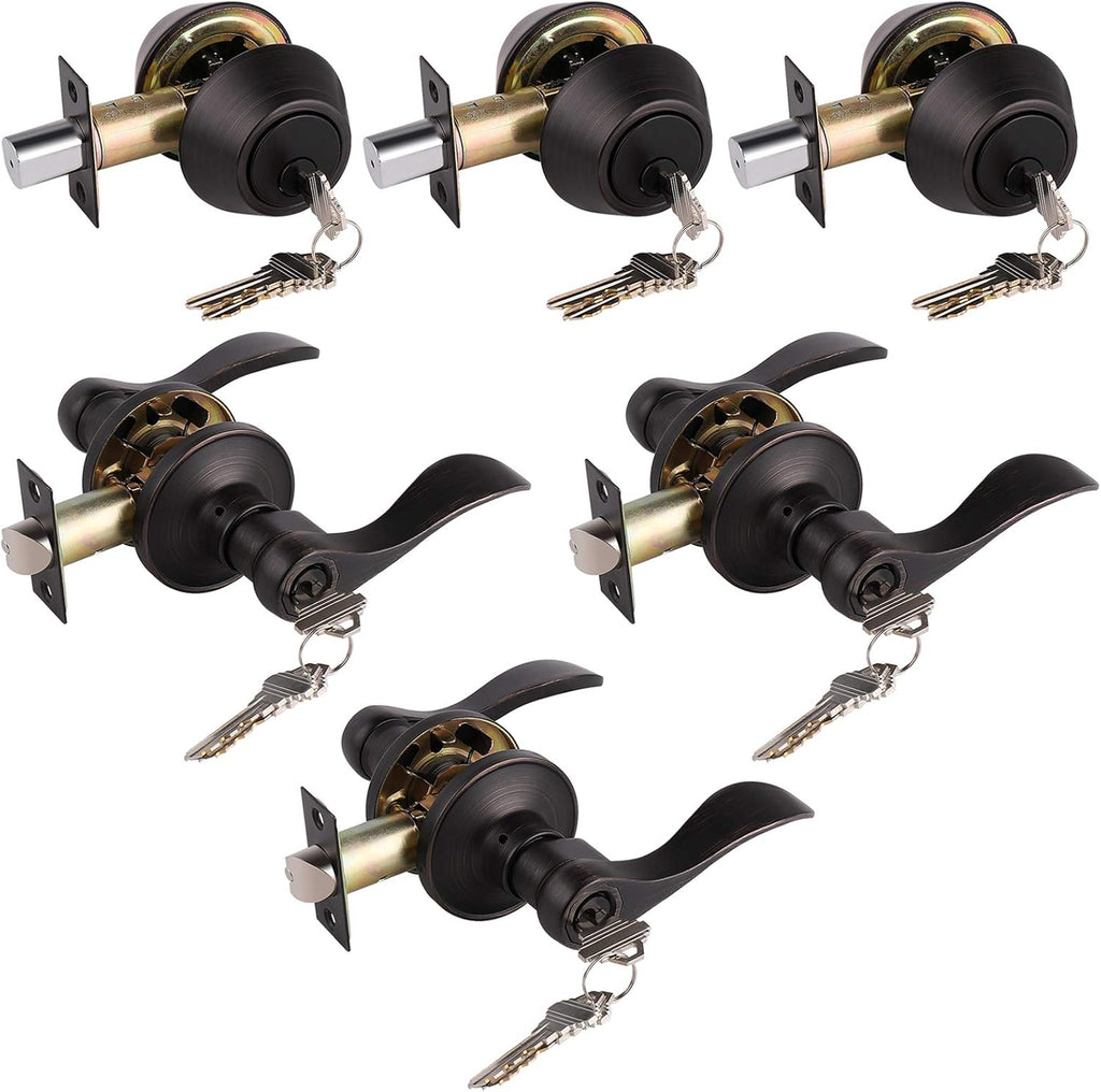 Satin Nickel Double Cylinder Deadbolt Combo Locksets, 5 Pack R9620