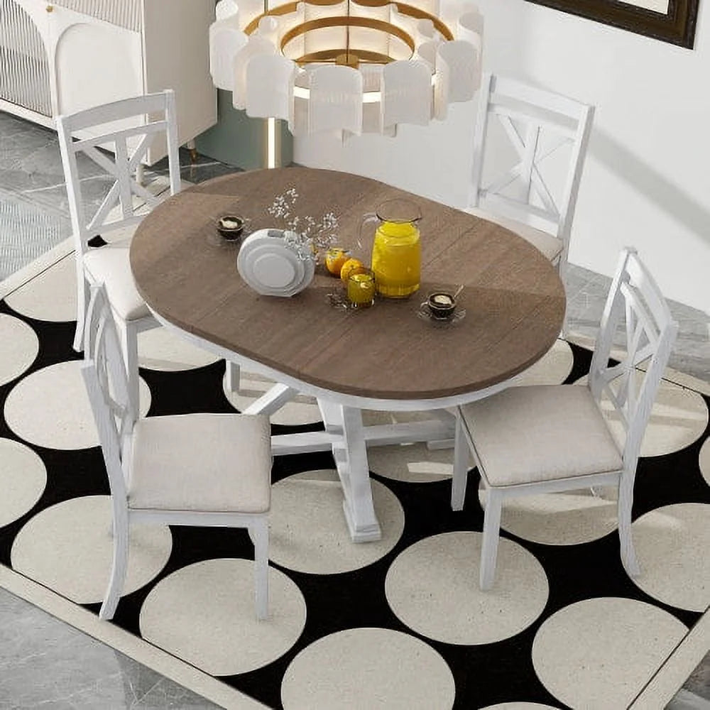 5-Piece Extendable Round Dining Table Set with 4 Upholstered Chairs V337572