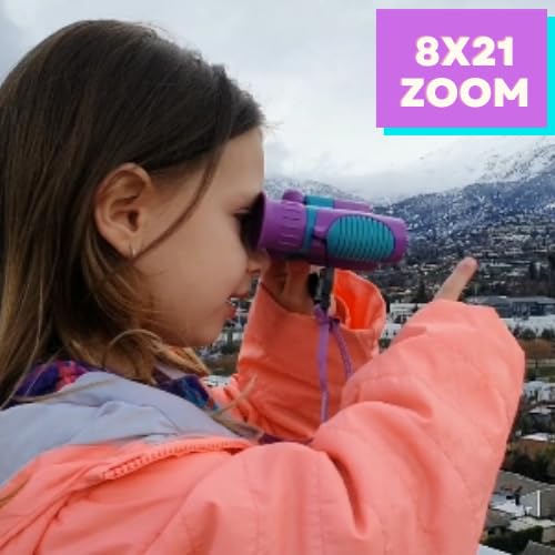 8x21 Pink Compact Kids Binoculars Set with Neck Strap V6467