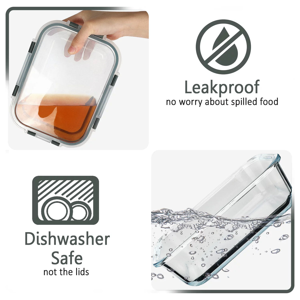 5-Pack 36 Oz Glass Food Storage Containers with Locking Lids G76683