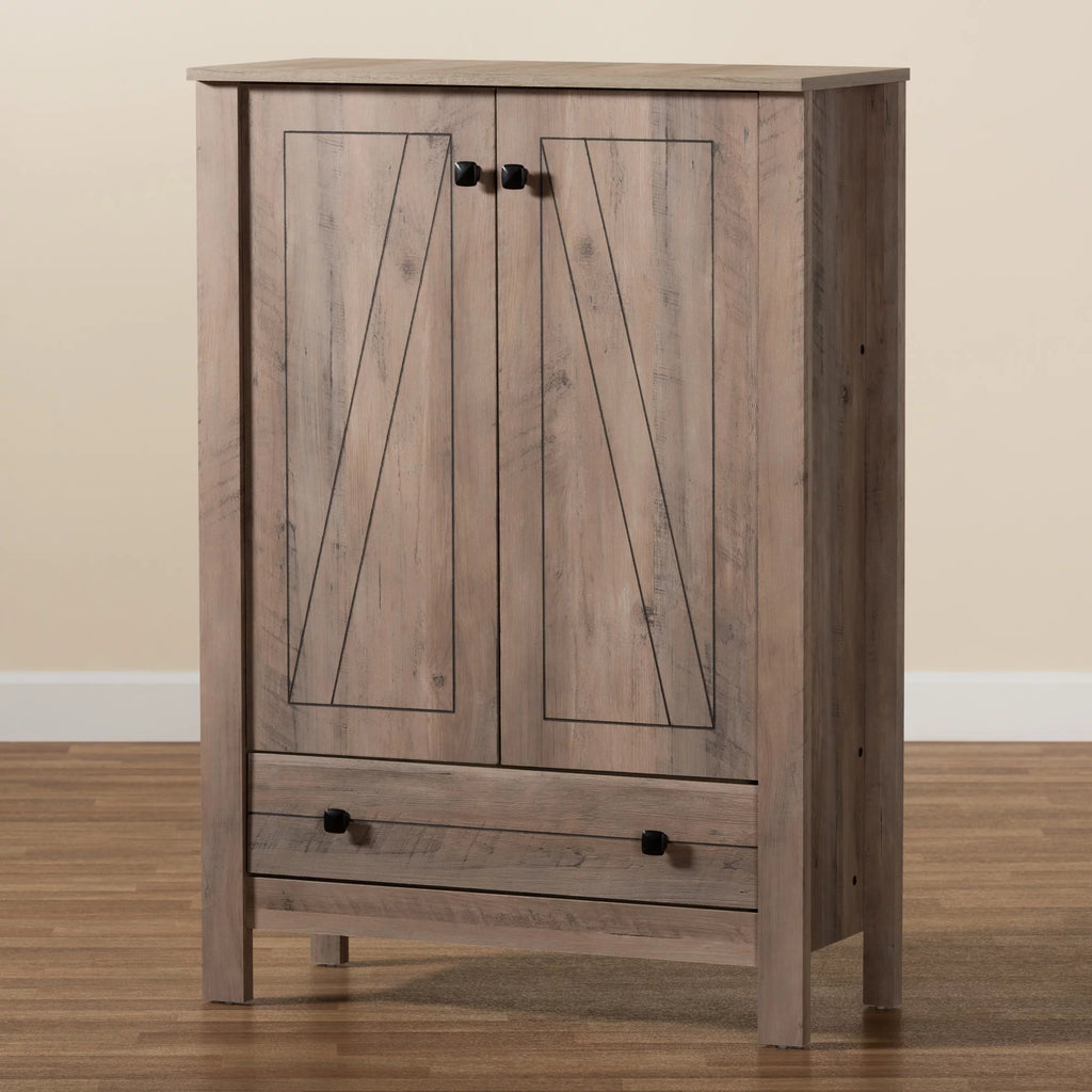 Natural Oak Finished Wood 1-Drawer Shoe Cabinet Q6436