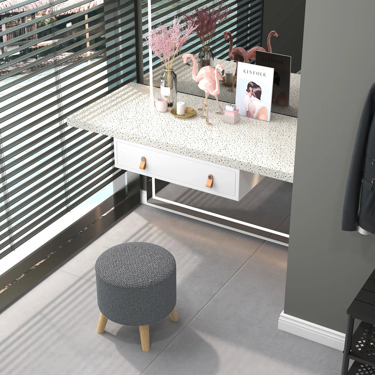 Gray Round Storage Ottoman I5104