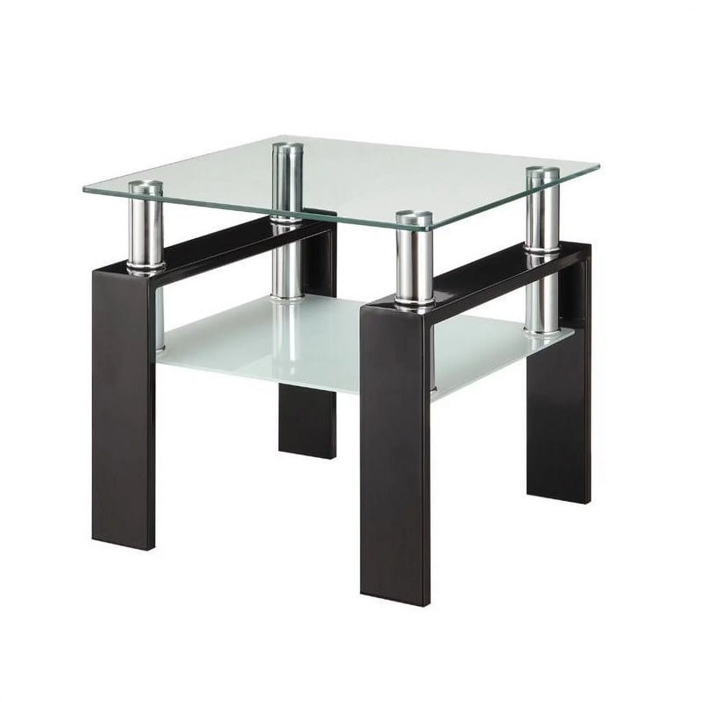 Black 2 Piece Glass Top Coffee Table and End Table Set L874