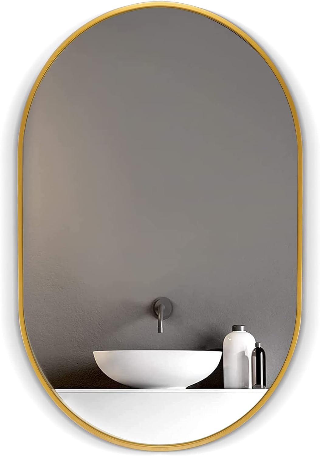 Black Oval Wall Mounted Mirror with Stainless Steel Frame B592157