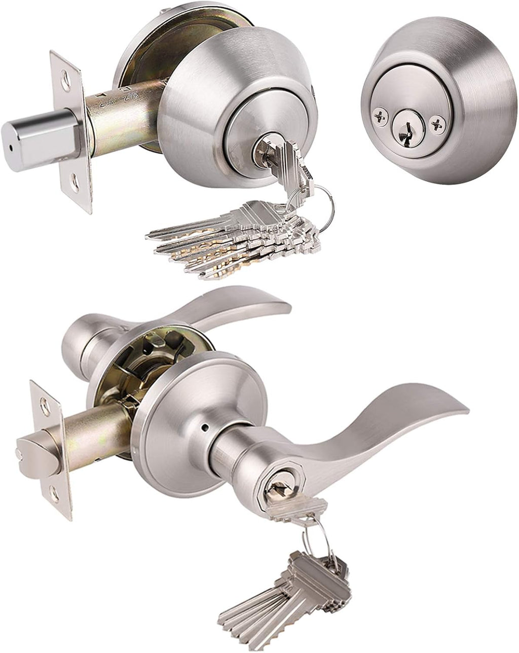 Satin Nickel Double Cylinder Deadbolt Combo Locksets, 5 Pack R9620