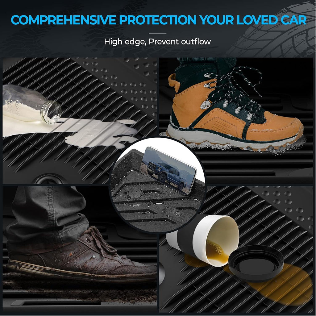 Black All-Weather Heavy Duty TPE Rubber Floor Mats Liners I61048