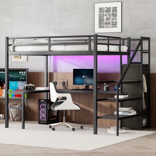 Twin XL Black Metal Loft Bed with Desk X1213