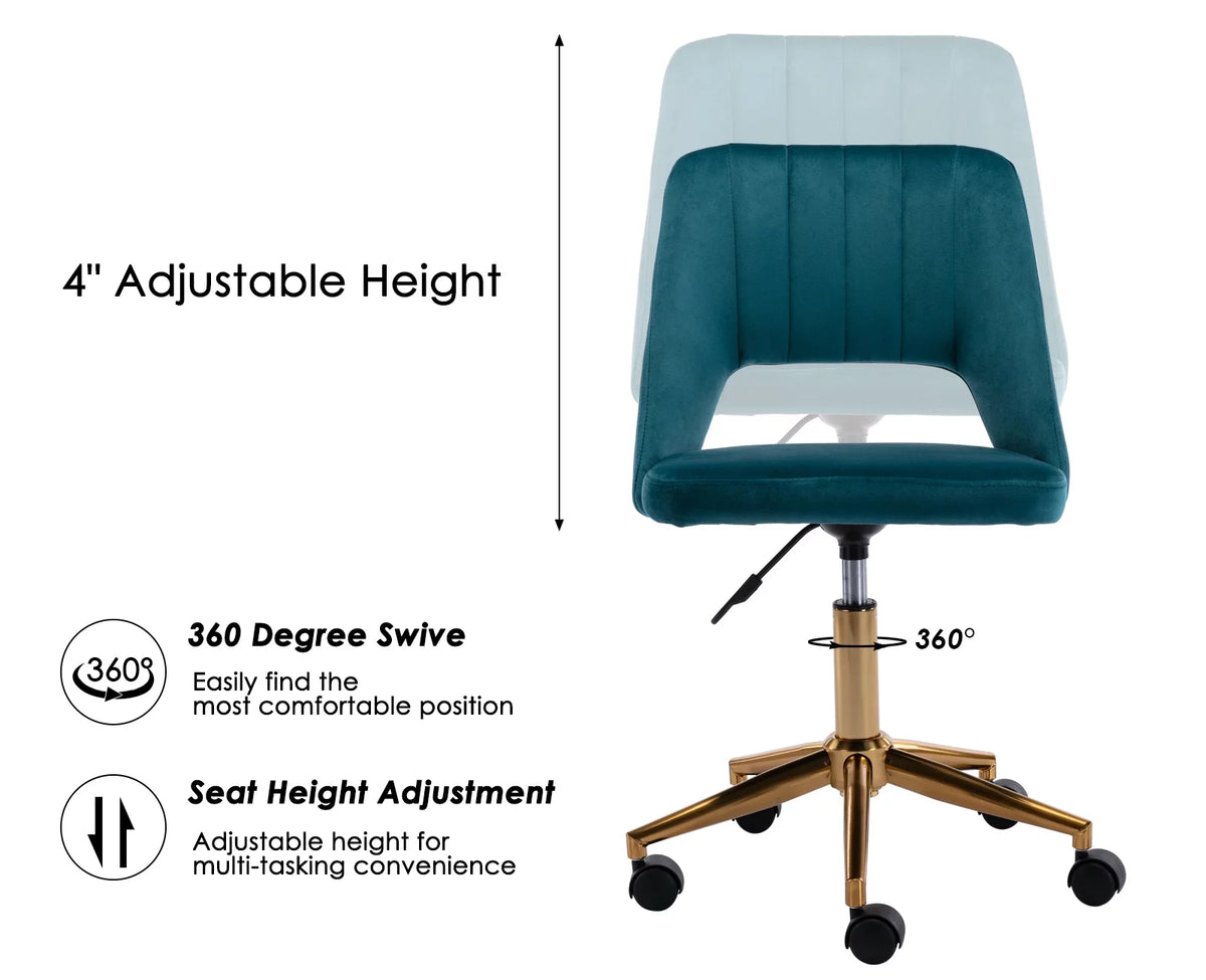 Green Tufted Fabric Task Chair with Gold Base and Wheels W1071
